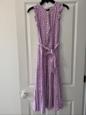Talbots Lavender Floral Sleeveless Maxi Dress with Tie Waist